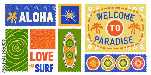 tropical themed stamps with vibrant colors and playful designs high quality professional detailed modern elegant
