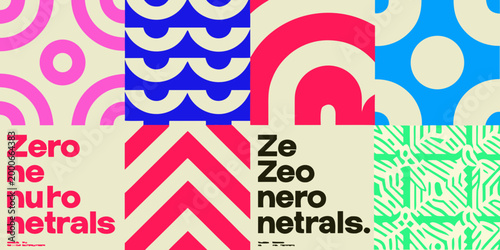 vibrant geometric patterns in pink blue and yellow on beige background high quality professional detailed