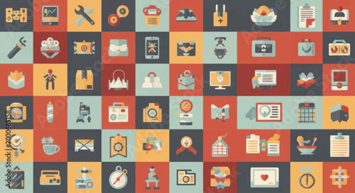 Collection of Flat Design Icons Representing Various Industries and Concepts.