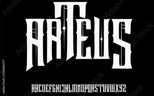 Gothic Fantasy Serif Font Alphabet – Dramatic Sharp Logo Typeface with Medieval Inspired Letterforms for Dark Branding, Game Titles, Album Covers, and Cinematic Typography Projects