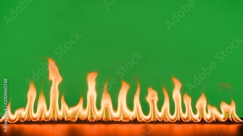 Fire flames burning on green screen background