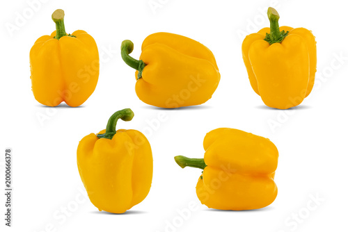 Fresh yellow bell peppers on white background with clipping path