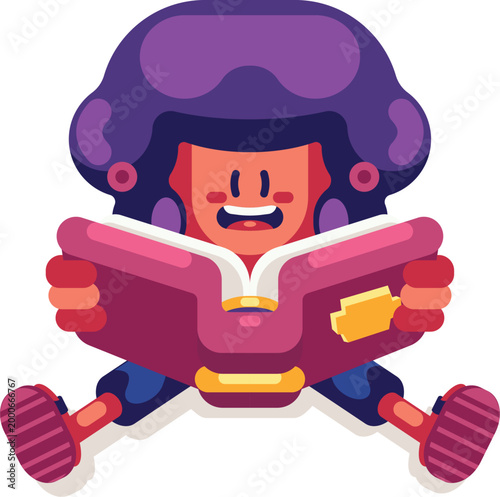 Cute Cartoon Girl Reading Book Vector Illustration, Happy Child Studying, Flat Kids Education Character Clipart Design