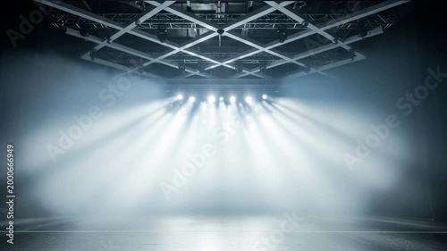 Stage lights shining through fog