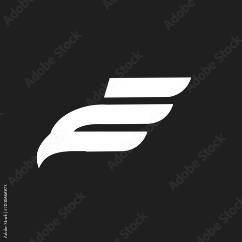 Abstract White Stylized Wing or Letter Shape Logo on Black Background