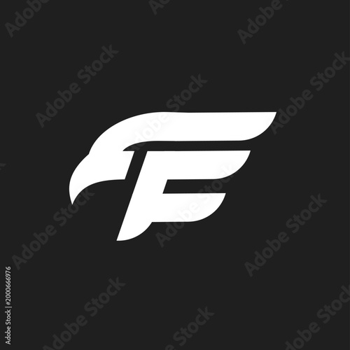 Dynamic Letter F Logo with Abstract Eagle Wing Design on Dark Background