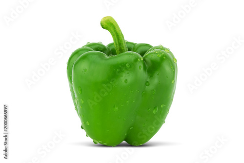 Fresh green  bell pepper on white background with clipping path