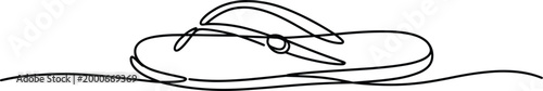 Summer flip flop sandals continuous single line art showing beach slippers, minimal footwear outline vector illustration