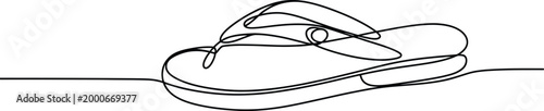 Summer flip flop sandals continuous single line drawing of casual beach slippers, simple outline style vector icon