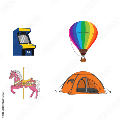 Amusement and Adventure vector graphics for entertainment and travel themes