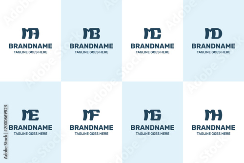Letters MA MB MC MD ME MF MG MH Monogram Slant Logo Set