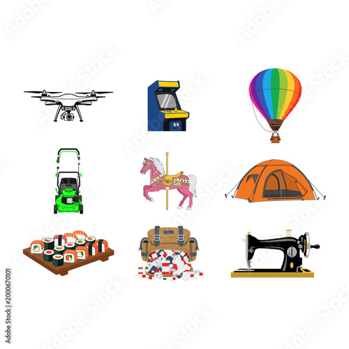 collection of vector illustrations of leisure and hobby items