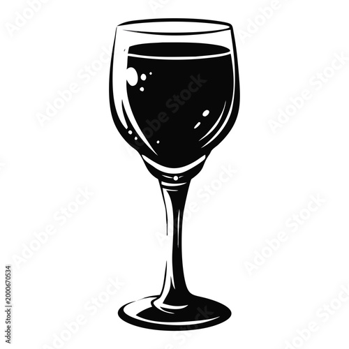 Wine glass vector illustration. Black graphic icon of a goblet with red wine. Drink symbol for bar, restaurant menu or party invitation