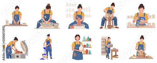 Diverse Collection of Ceramic Art Creation Processes and Studio Activities Illustrated