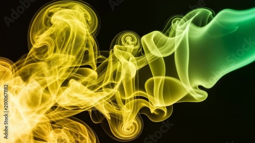 Yellow and golden fluid smoke swirls abstract background