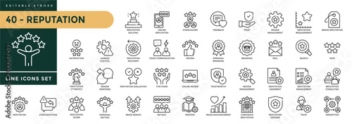 Schilderij op canvas A collection of Reputation icons set with editable stroke, including brand, perception, credibilit, reputation, trust