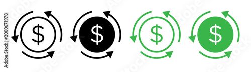 Dollar Sign Icons in Circular Arrows, Isolated on White Background