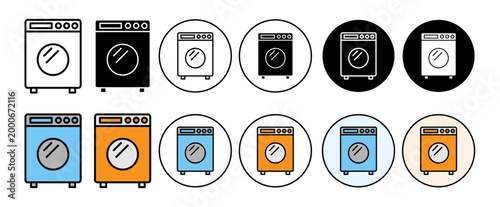 Washing Machine Icons in Various Styles with White Background