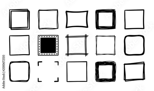 Tableau sur toile Hand drawn square frames set, 15 black ink doodle borders in vector format, sket