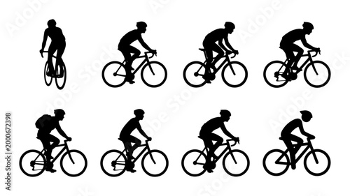 Foto Cyclist silhouette vector set, professional road bike rider icons in various pos