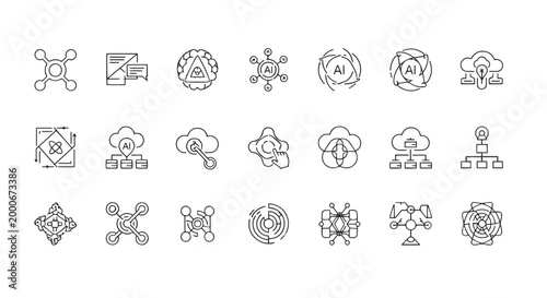 Artificial Intelligence and Machine Learning Cloud Network Icon Set
