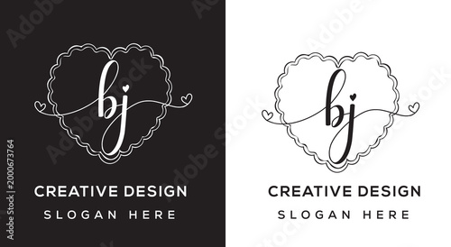 Elegant feminine monogram logo with floral wreath – minimal black and white background design 