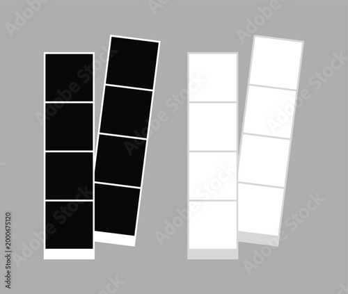 Photobooth Film Strip Template Set with Blank Vertical Frames in Black and White Vector Set