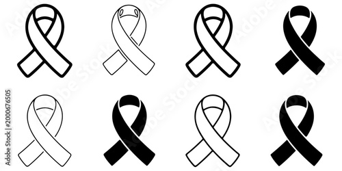 Fotografía Awareness ribbon icon collection in outline and solid styles representing cancer