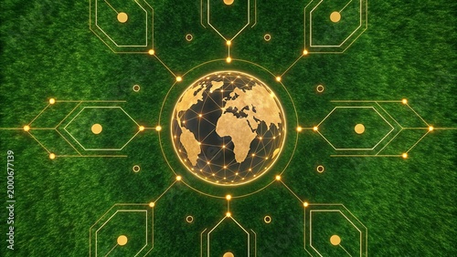 Golden globe, earth, eco friendly, sustainability, green background