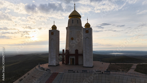 Schilderij op canvas Horizontal aerial drone photography of the Otpan Tau historical complex in Mangystau, Kazakhstan