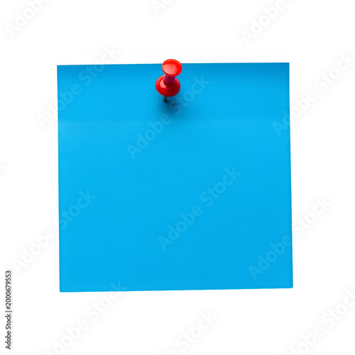 Free Download Bright blue sticky note secured with a red push pin on a flat surface - GFXLoad