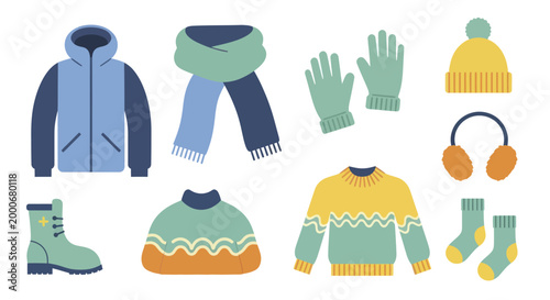 Collection of Cozy Winter Clothing and Accessories for Cold Weather.