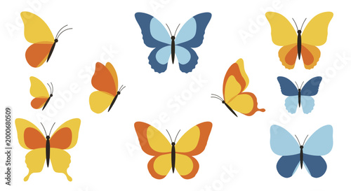 Collection of Diverse Butterfly Illustrations in Various Poses.