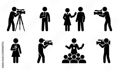 Fotografía Journalism and news broadcasting icons, professional reporter and cameraman stic