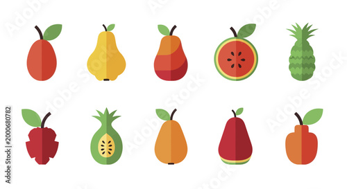 Collection of Diverse Fresh Fruits in Flat Design Style.