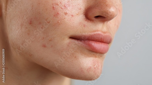 Inflammatory Acne Spots and Red Blemishes on Female Face for Dermatology and Skin Care Concept