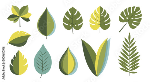 Collection of Diverse Green and Yellow Leaves Vector Art.