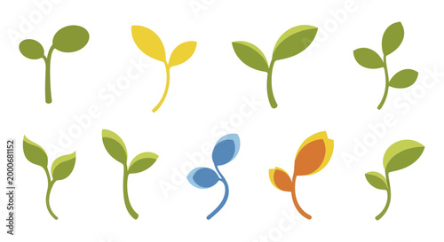 Collection of Diverse Seedling Sprouts in Various Colors.