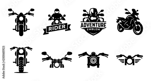 Tableau sur toile Vintage motorcycle badges and rider emblems, black silhouette motorbike icons se