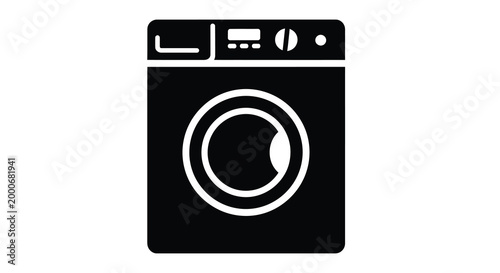washing machine icon in black and white silhouette style high quality professional detailed modern elegant stylish clean crisp vibrant colorful