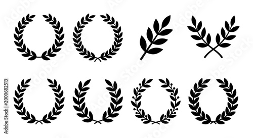 Foto Laurel wreath vector collection, black olive branch icons for award and victory,