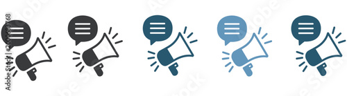 Announce icon set, multi style icon collection, megaphone and notification symbols, announcement and broadcast icons, clean vector design elements for mobile apps, websites, and communication systems.