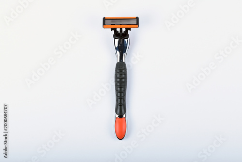 Top view of men shaving razor isolated on white background