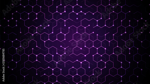 Cuadro en lienzo Abstract digital background featuring a glowing purple hexagonal network with co