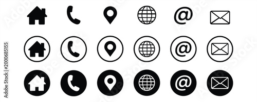Collection of black and white symbols communication internet