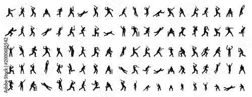 Cricket Player Action Silhouettes Collection Vector Icons