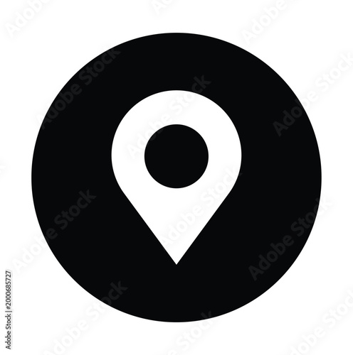 White map pin in a black circle