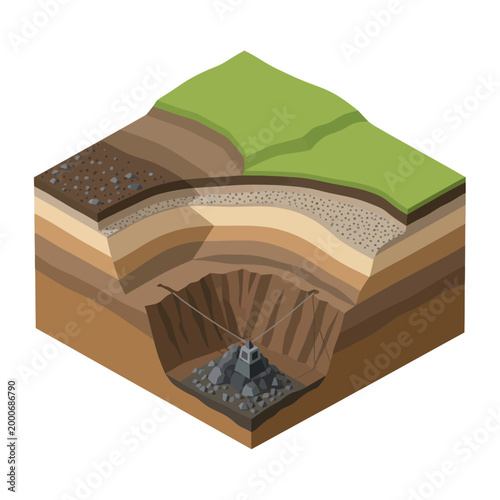 Geological Formation with Layers and Volcano.