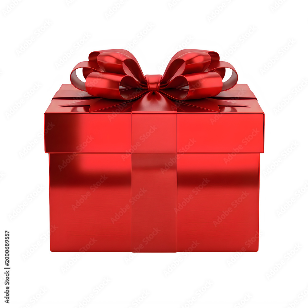 Fototapeta premium Elegant red gift box tied with a decorative bow ribbon