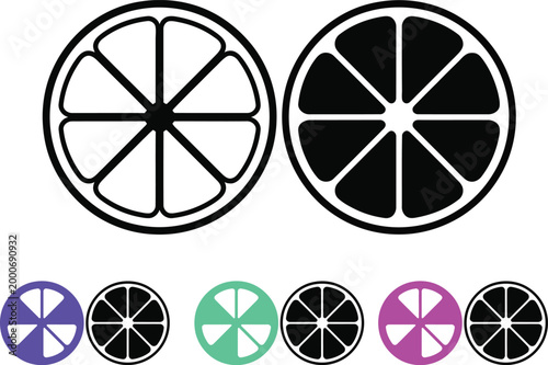 Visual representation of fractional slices and color variations in circular segments